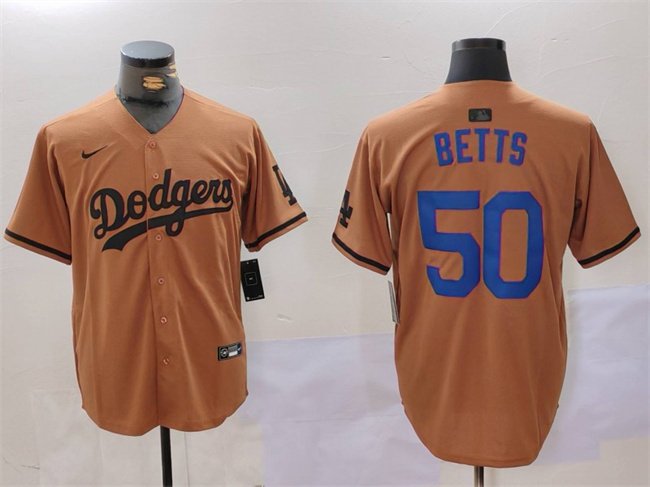 Men's Los Angeles Dodgers #50 Mookie Betts Brown Cool Base Stitched Baseball Jersey