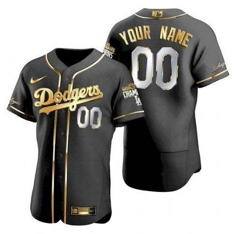 Men's Los Angeles Dodgers Customized Black Gold 2020 World Series Champions Flex Base Stitched Jersey