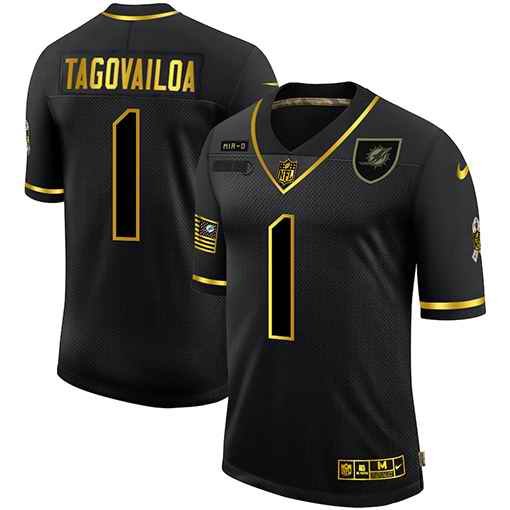 Men's Miami Dolphins #1 Tua Tagovailoa 2020 Black/Gold Salute To Service Limited Stitched Jersey