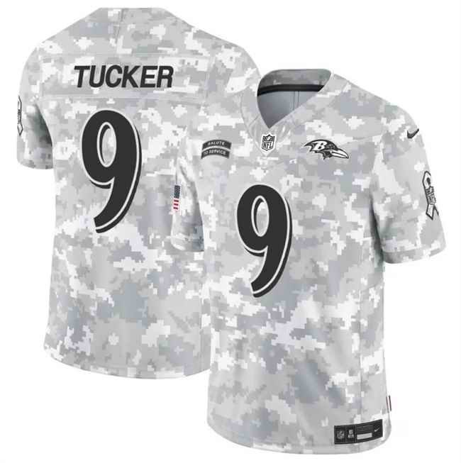 Men's Baltimore Ravens #9 Justin Tucker 2024 F.U.S.E Arctic Camo Salute to Service Limited Stitched Football Jersey