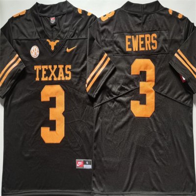 Men's Texas Longhorns #3 Quinn Ewers Black Stitched Jersey