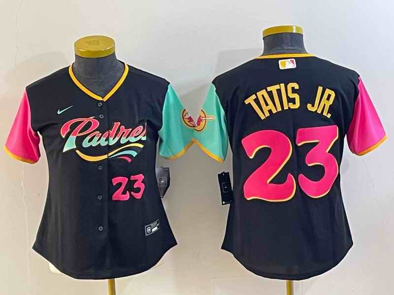 Youth San Diego Padres #23 Fernando Tatis Jr. 2022 Black City Connect With Patch Stitched Baseball Jersey