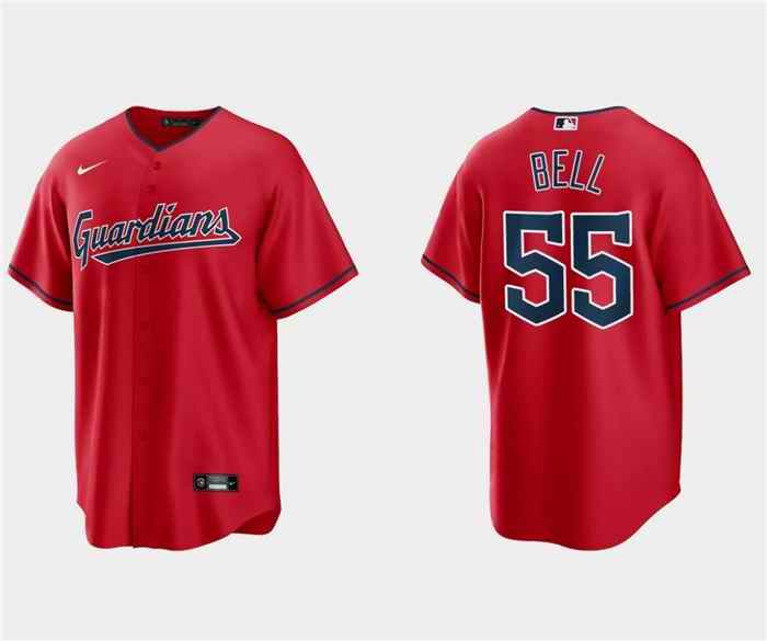 Men's Cleveland Guardians #55 Josh Bell Red Cool Base Stitched Jersey