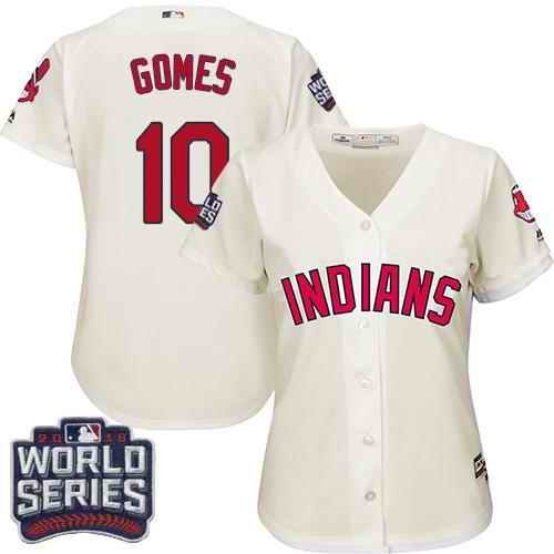 Indians #10 Yan Gomes Cream 2016 World Series Bound Women's Alternate Stitched MLB Jersey