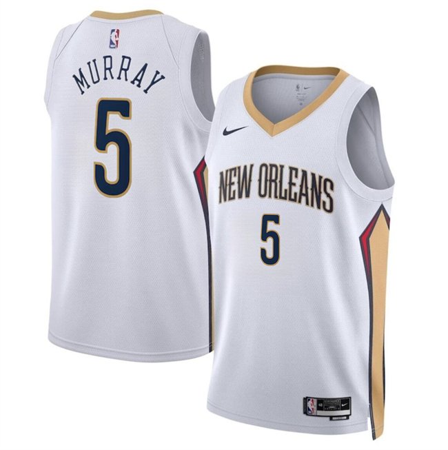 Men's New Orleans Pelicans #5 Dejounte Murray White  Association Edition Stitched Basketball Jersey