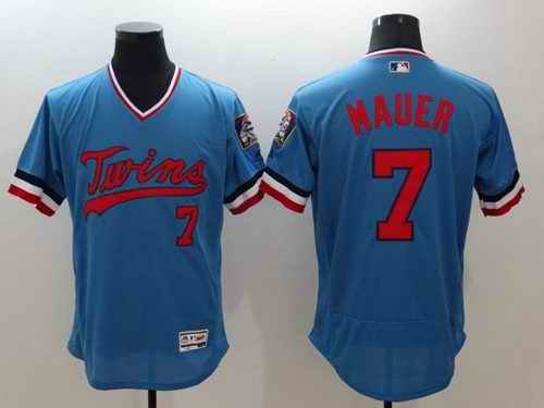 Twins #7 Joe Mauer Light Blue Flexbase Authentic Collection Cooperstown Stitched MLB Jersey