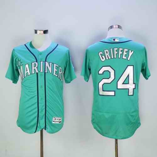 Mariners #24 Ken Griffey Green Flexbase Authentic Collection 2016 Hall Of Fame Patch Stitched MLB Jersey