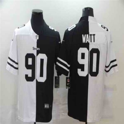 Men's Pittsburgh Steelers #90 T. J. Watt Black &White Split Limited Stitched Jersey