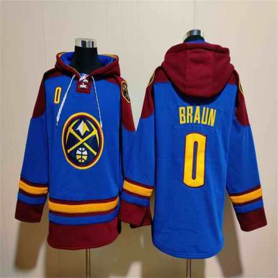 Men's Denver Nuggets #0 Christian Braun Blue/Red Lace-Up Pullover Hoodie