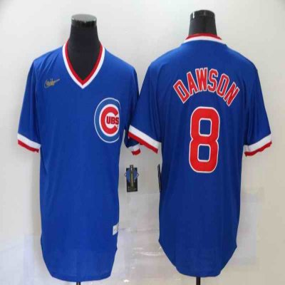 Men's Chicago Cubs #8 Andre Dawson Blue Throwback Cool Base Stitched Jersey