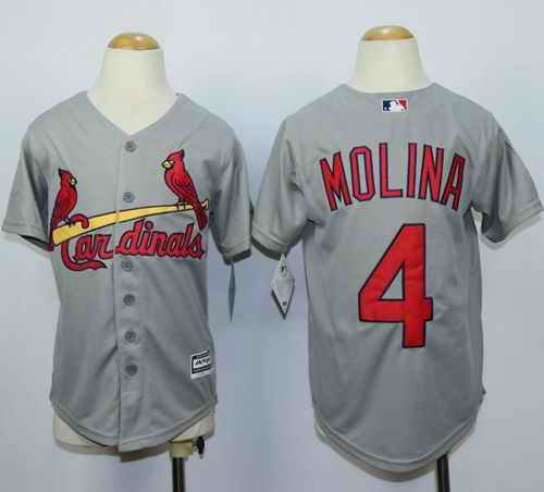 Cardinals #4 Yadier Molina Grey Cool Base Stitched Youth MLB Jersey