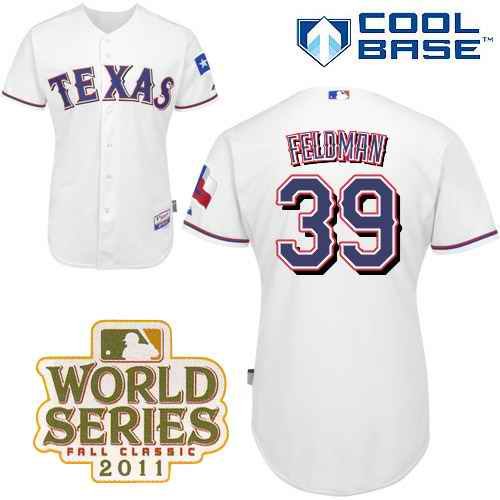 Rangers #39 Scott Feldman White Cool Base 2011 World Series Patch Stitched MLB Jersey