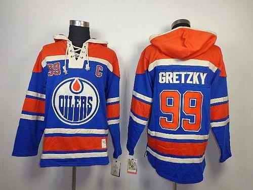 Oilers #99 Wayne Gretzky Light Blue Sawyer Hooded Sweatshirt Stitched NHL Jersey