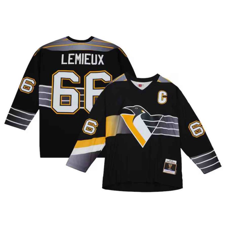 Men's Pittsburgh Penguins #66 Mario Lemieux 1996/97 Black Stitched Jersey