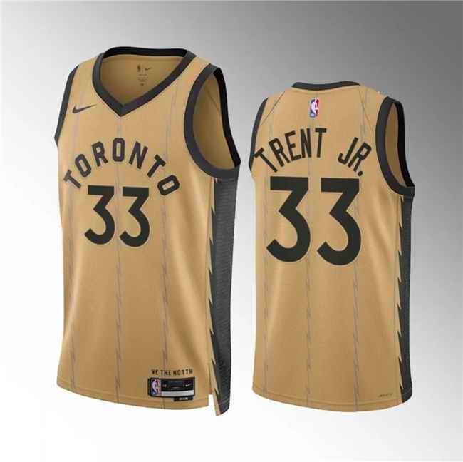 Men's Toronto Raptors #33 Gary Trent Jr.  Gold 2023/24 City Edition Stitched Basketball Jersey