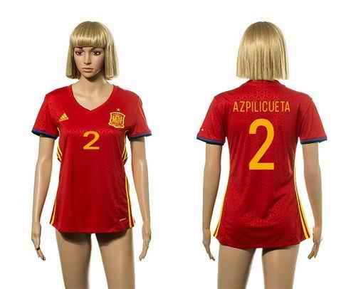 Women's Spain #2 Azpilicueta Red Home Soccer Country Jersey