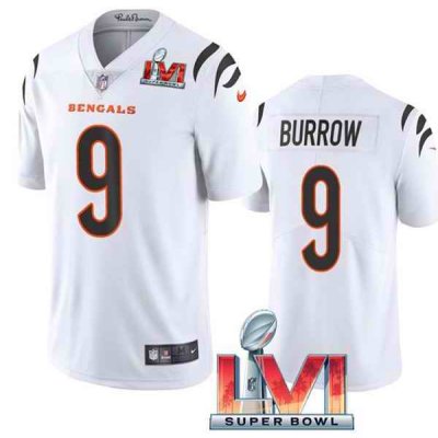 Women's Cincinnati Bengals #9 Joe Burrow 2022 White Super Bowl LVI Vapor Limited Stitched Jersey(Run Small)