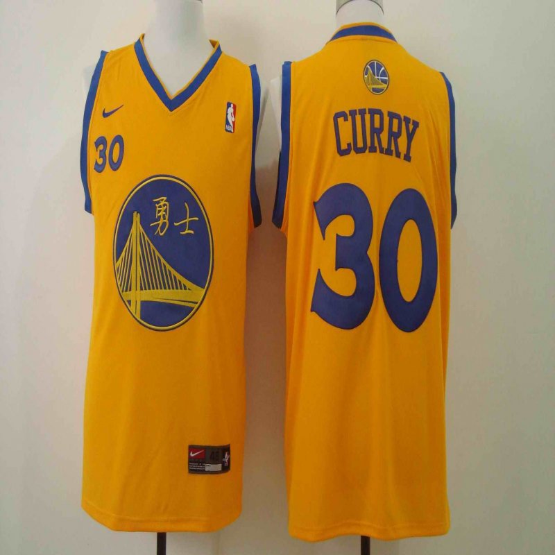 Men's Nike Golden State Warriors #30 Stephen Curry Chinese Yellow Authentic Stitched NBA Jersey