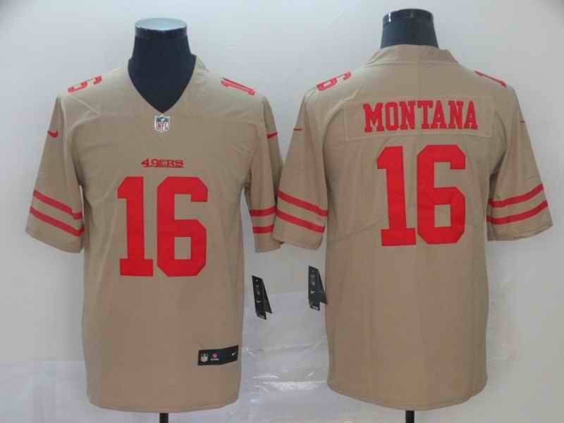 Men's San Francisco 49ers #16 Joe Montana Gold Inverted Legend Stitched NFL Jersey