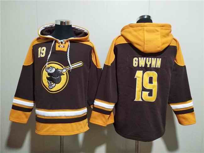 Men's San Diego Padres #19 Tony Gwynn Brown/Gold Ageless Must-Have Lace-Up Pullover Hoodie