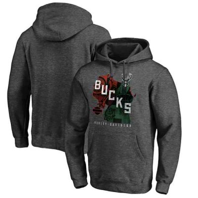 Men's Milwaukee Bucks 2021 Heathered Charcoal Harley Davidson Bust Out Pullover Hoodie