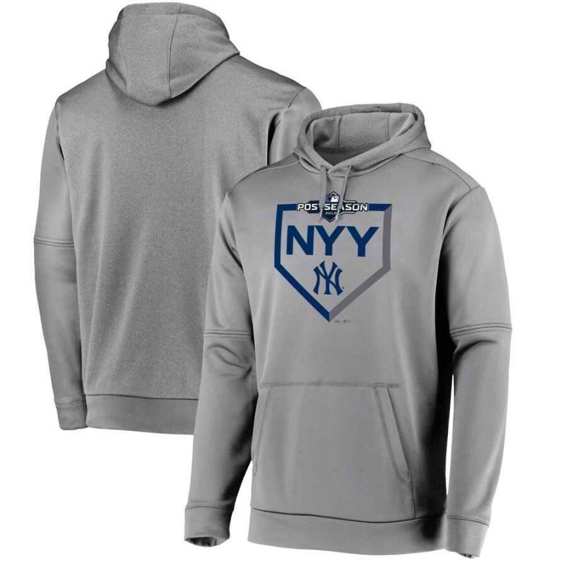 Men's New York Yankees Majestic Gray 2019 Postseason Dugout Pullover Hoodie