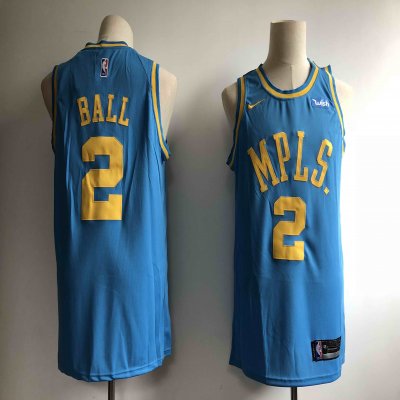 Men's Los Angeles Lakers #2 Lonzo Ball Blue MPLS Wish Stitched NBA Jersey