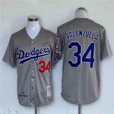 Men's Los Angeles Dodgers #34 Fernando Valenzuela Grey Cool Base Stitched Jersey