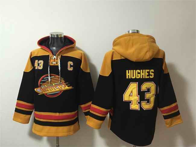 Men's Vancouver Canucks #43 Quinn Hughes Black Ageless Must-Have Lace-Up Pullover Hoodie