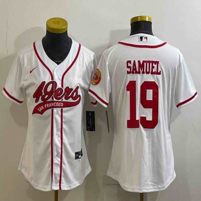 Women's San Francisco 49ers #19 Deebo Samuel White With Patch Cool Base Stitched Baseball Jersey(Run Small)