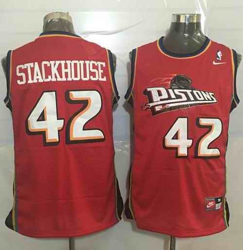 Pistons #42 Jerry Stackhouse Red Nike Throwback Stitched NBA Jersey