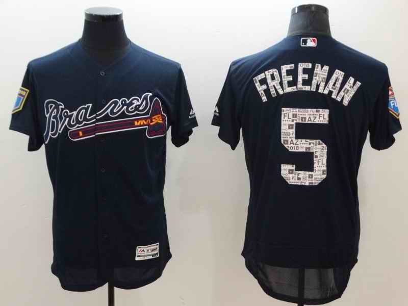 Men's Atlanta Braves #5 Freddie Freeman Navy 2018 Spring Training Flexbase Stitched MLB Jersey