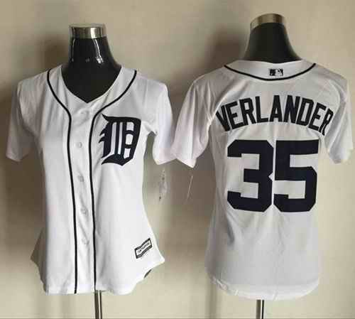 Tigers #35 Justin Verlander White Women's Fashion Stitched MLB Jersey