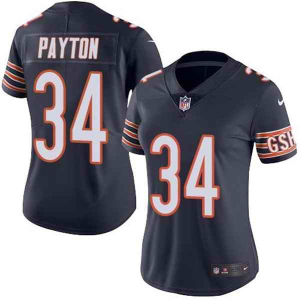 Women's Chicago Bears #34 Walter Payton Navy Vapor untouchable Limited Stitched Jersey(Run Small)