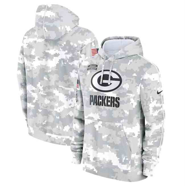 Youth Green Bay Packers 2024 White/Gray Salute To Service Pullover Hoodie