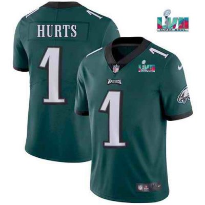 Youth Philadelphia Eagles #1 Jalen Hurts Green Super Bowl LVII Patch Vapor Untouchable Limited Stitched Football Jersey