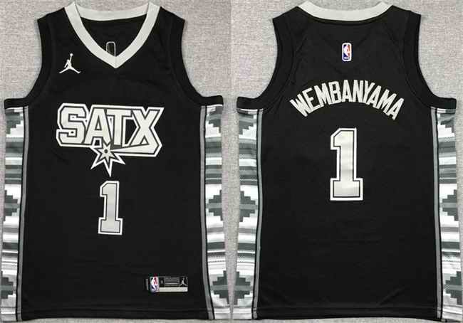 Youth San Antonio Spurs #1 Victor Wembanyama Black Statement Edition Stitched Jersey