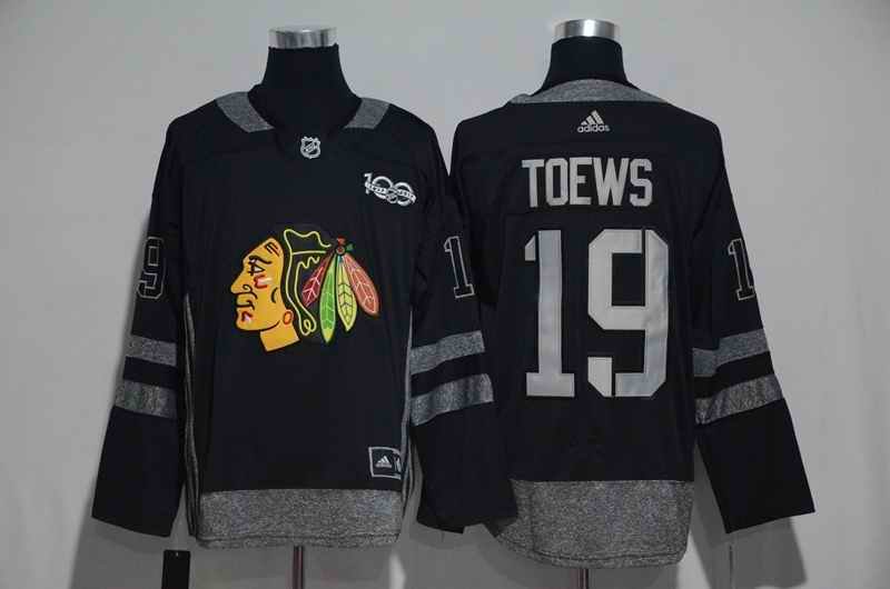 Chicago Blackhawks #19 Jonathan Toews Black Men's 1917-2017 100th  Anniversary   Stitched NHL Jersey