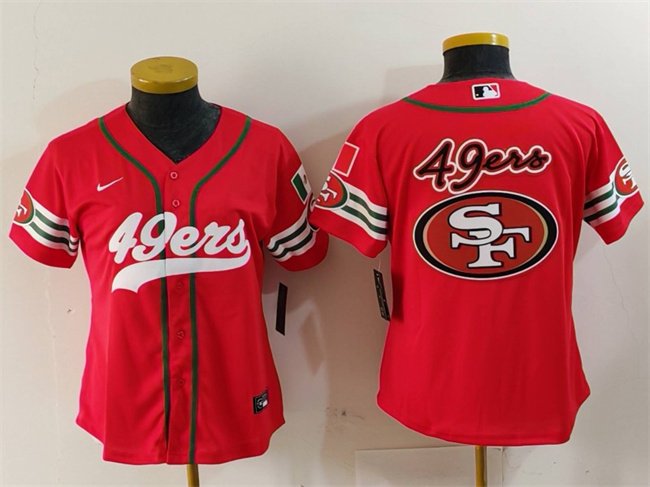 Women's San Francisco 49ers Team Big Logo Red Mexico With Patch Cool Base Stitched Baseball Jersey(Run Small)