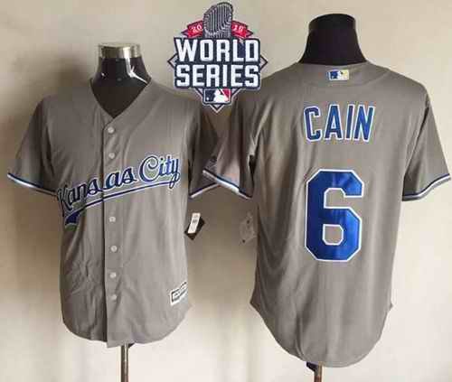 Royals #6 Lorenzo Cain New Grey Cool Base W/2015 World Series Patch Stitched MLB Jersey