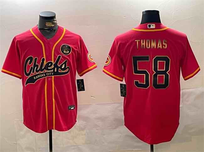 Men's Kansas City Chiefs #58 Derrick Thomas Red Gold Cool Base Stitched Baseball Jersey