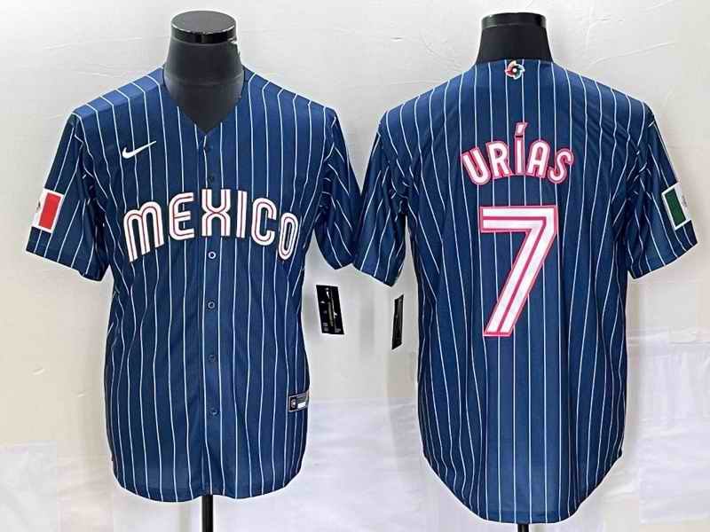 Men's Mexico Baseball #7 Julio Ur'as 2023 Navy World Baseball With Patch Classic Stitched Jersey