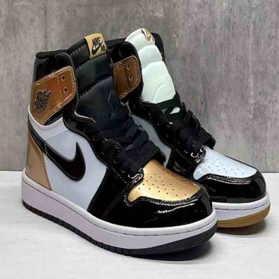 Men's Running Weapon Air Jordan 1 Black Gold Shoes 0702