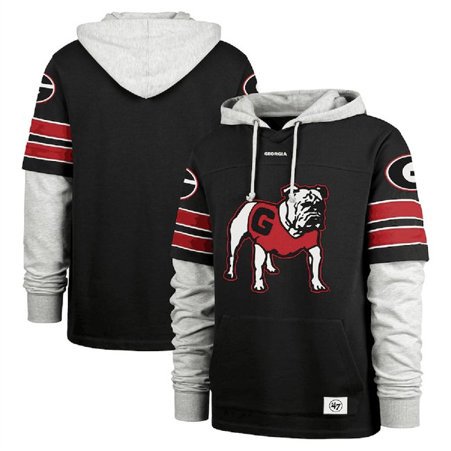 Men's Georgia Bulldogs Black 2024 '47 Blitz Cornerback Lacer Pullover Hoodie