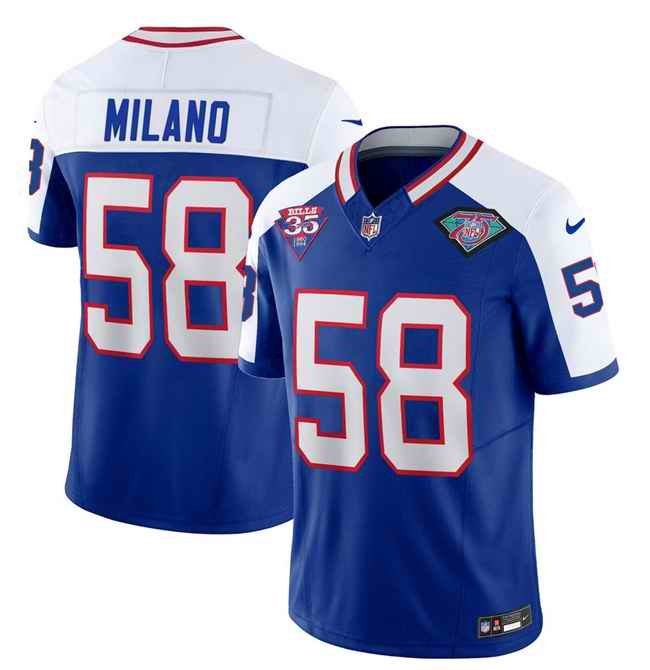 Men's Buffalo Bills #58 Matt Milano Blue/White 35th And 75th Patch 2023 F.U.S.E. Throwback Vapor Untouchable Limited Stitched Jersey