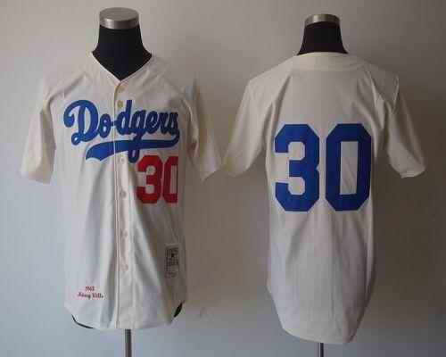 Mitchell And Ness 1962 Dodgers #30 Maury Wills Cream Stitched Throwback MLB Jersey