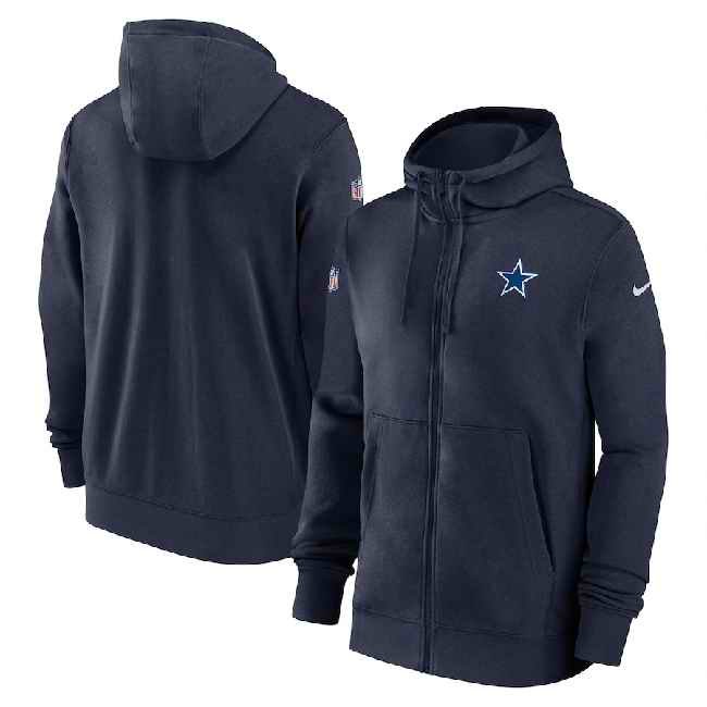 Men's Dallas Cowboys Navy Sideline Club Performance Full-Zip Hoodie