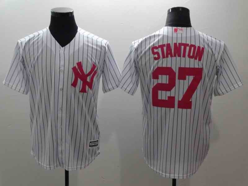 Men's New York Yankees #27 Giancarlo Stanton White Pink Cool Base Stitched MLB Jersey