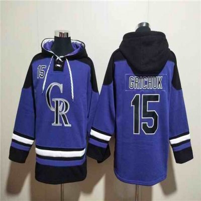 Men's Colorado Rockies #15 Randal Grichuk Purple Ageless Must-Have Lace-Up Pullover Hoodie