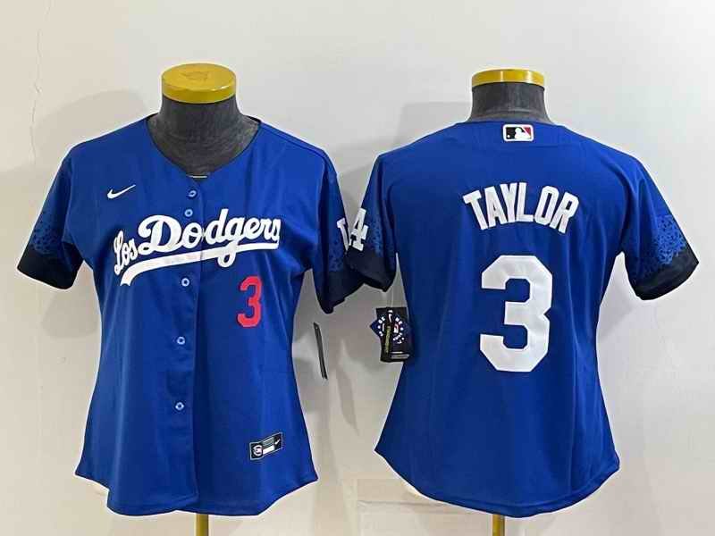 Women's Los Angeles Dodgers #3 Chris Taylor Royal City Connect Stitched Baseball Jersey(Run Small)